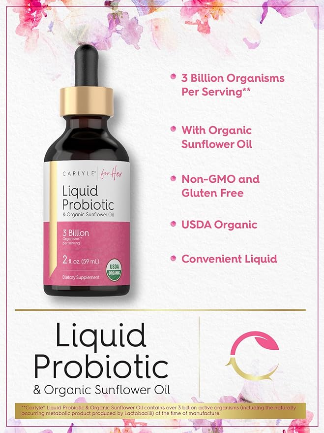 Carlyle Liquid Probiotic for Women | 2 fl oz | with Organic Sunflower Oil | 3 Billion Active Organisms | Dietary Supplement for Her