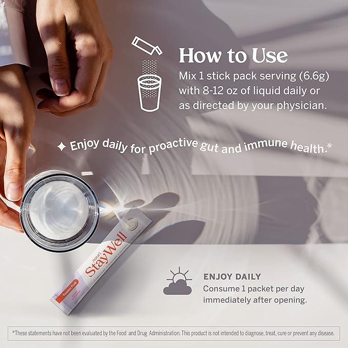 Nouri Daily StayWell Passion Fruit Drink Mix | Probiotics, Prebiotics, Colostrum, L-Glutamine, Vitamins D & B12, Magnesium, Manganese & Zinc for Gut Health, Digestion & Immunity | 14 Stick Packs