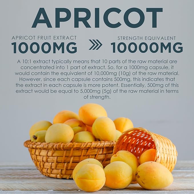 Apricot Extract, 1000 mg 120 Veggie Capsules (Vegan, Non-GMO) Herbal Supplements