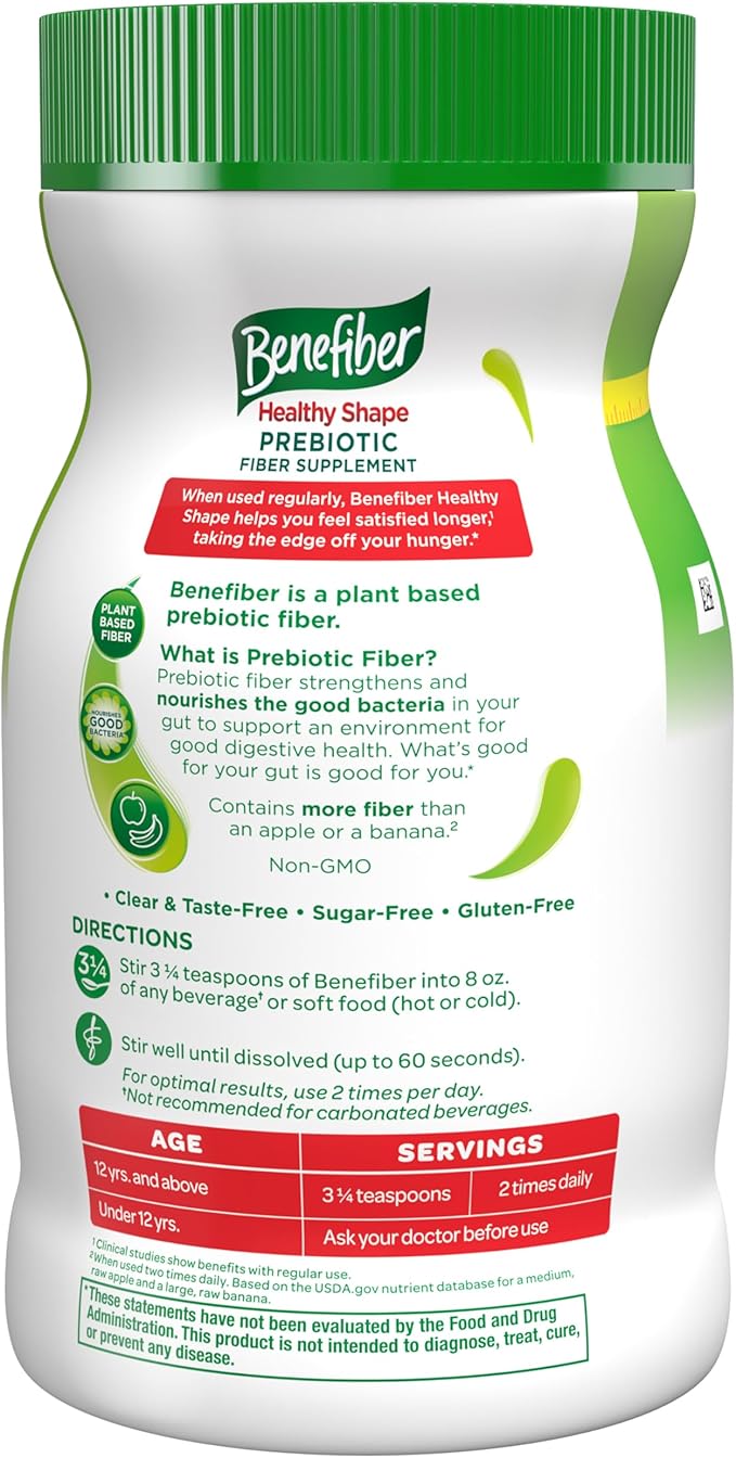 Benefiber Healthy Shape Prebiotic Fiber Supplement Powder for Digestive Health, Daily Fiber Powder - 67 Servings (17.6 Ounces)