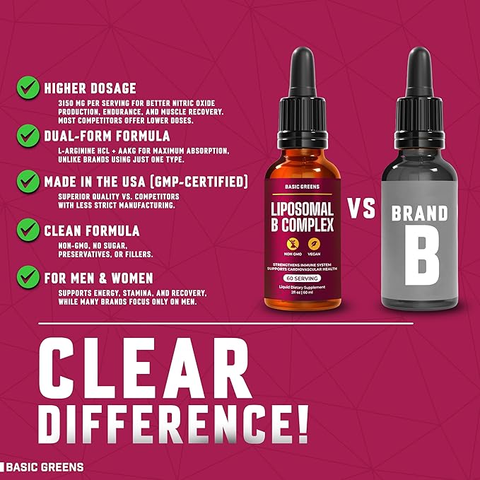 Liposomal B Vitamins Complex Liquid – High Absorption for Energy, Brain & Skin Health, Hair & Nails, Advanced Liposomal Delivery, Vegan, Non-GMO, 2 Fl Oz