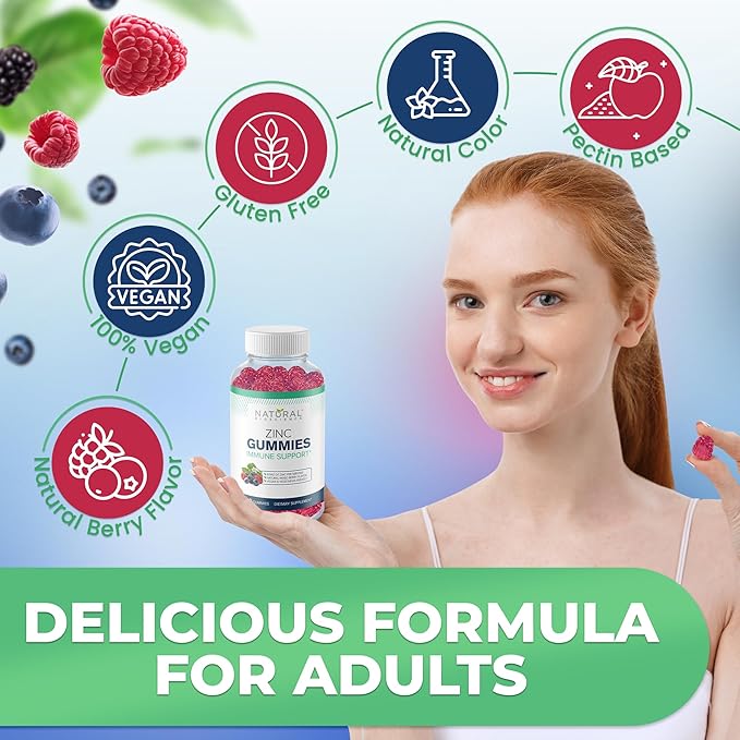 Zinc Gummies 50mg - High Potency Immune Support, Skin Health, Antioxidant, Daily Zinc Supplement for Adults, Vegan, Gluten-Free, Non-GMO, Chewable Zinc Citrate Gummies, 60 Gummies