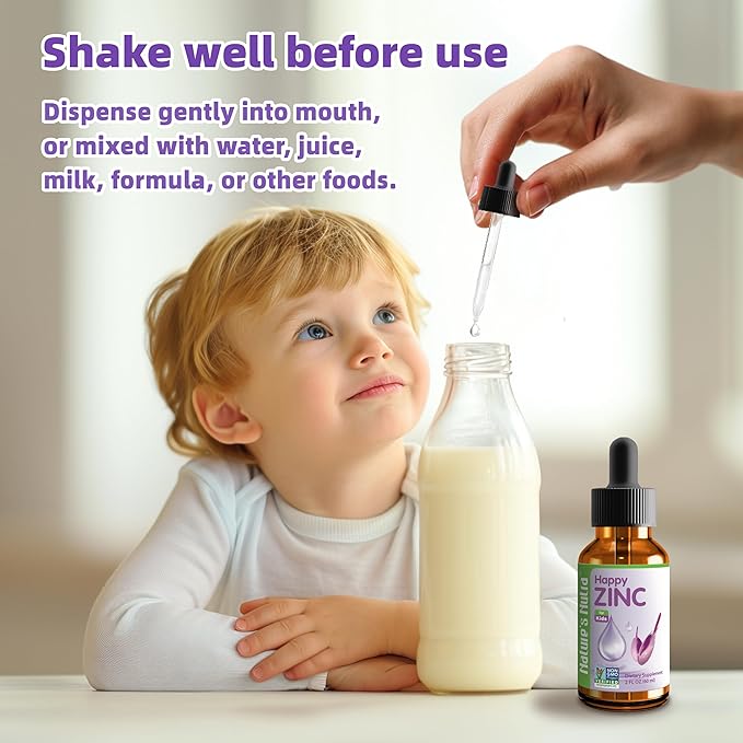 Nature's Nutra Happy Zinc, Premium Liquid Zinc for Baby, Infant, Kids and Children, TRAACS Chelate Zinc, High Bioavailability, Non-GMO, Kosher, 2 Fl. Oz (60ml)