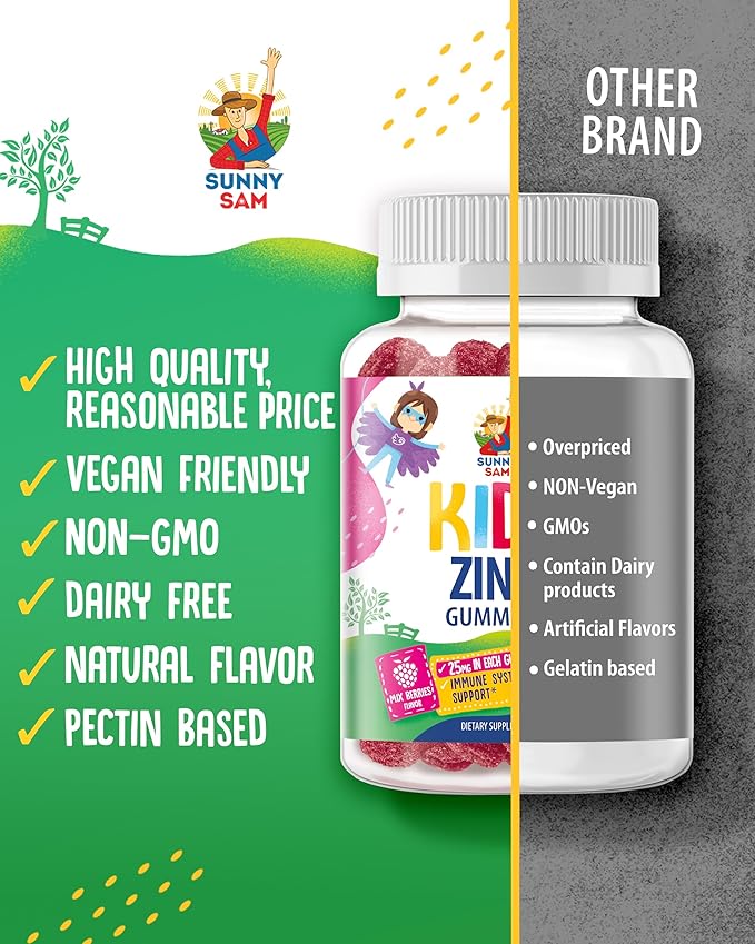 Zinc Gummies for Kids - Chewable Zinc Gummy Supplement for Children Immune Support - Low Sugar Natural Antioxidant Non-GMO Vitamin Chewables for Toddlers & Teens