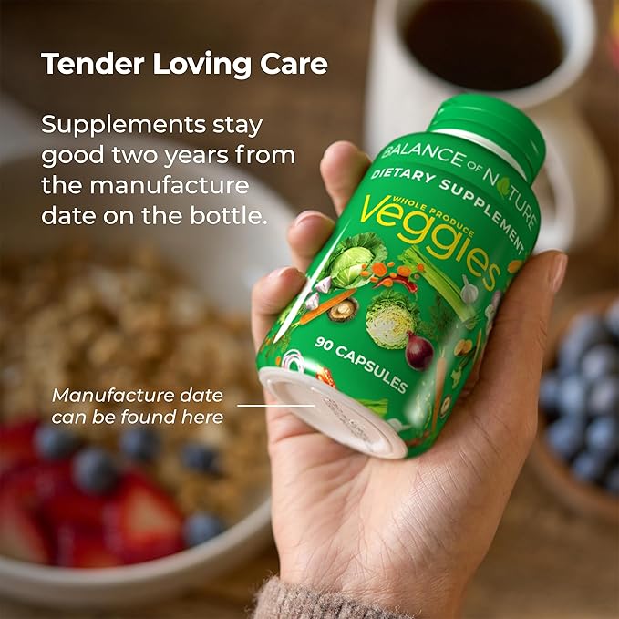 Balance of Nature Fruits & Veggies Supplements - Whole Fruit and Vegetable Ingredients for Women, Men, and Kids - 90 Fruit Capsules, 90 Veggie Capsules - 2 Sets