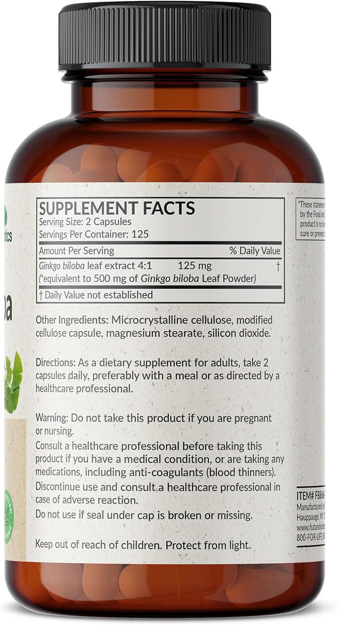 Futurebiotics Ginkgo Biloba Extra Strength Supports Brain Function & Memory Support, 250 Vegetarian Capsules