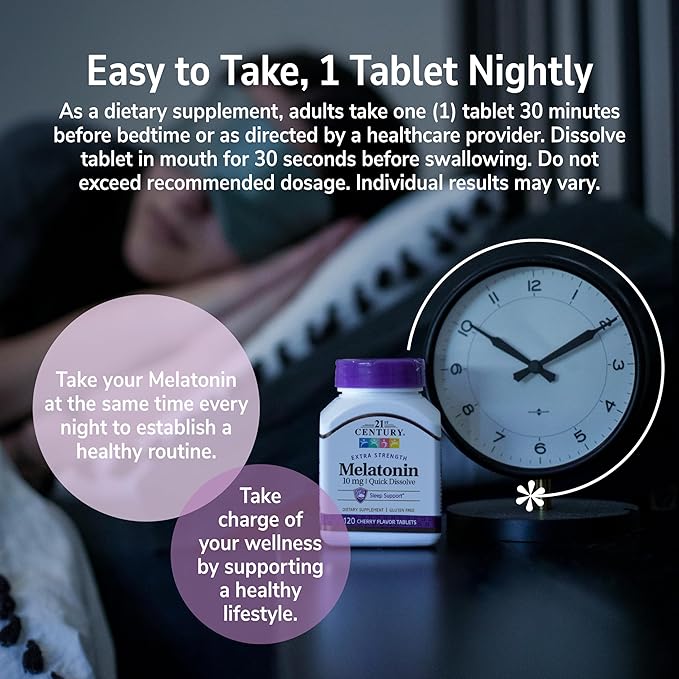 21st Century, Melatonin Quick Dissolve Tablets 10 mg, White, Cherry, 120 Count