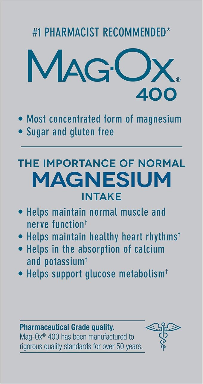 Mag-Ox 400 Magnesium Mineral Dietary Supplement Tablets, 483 mg Magnesium Oxide, Pharmaceutical Grade, 120 Count, (Pack of 2)