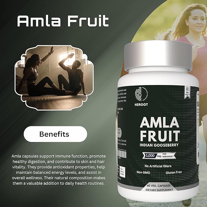 Organic Amla Capsules – Natural Vitamin C Supplement for Immunity, Skin, and Hair Health – 60 Capsules