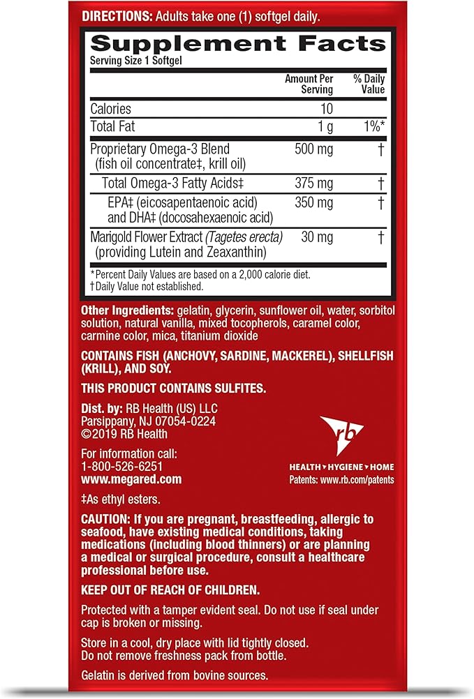 Omega-3 Blend Total Body + Refresh 500mg Softgels, MegaRed (65 count in a bottle), Easily Absorbed Krill Oil, To Support Your Heart, Joints, Brain & Eyes