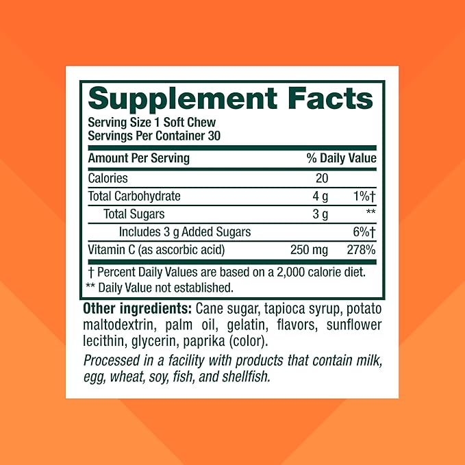 Vitafusion Soft Chews Immune Support (1), Adult Chewable Vitamin C for Immune Support, Individually Wrapped, Citrus Fusion Flavor, 30 Chews, 30 Day Supply