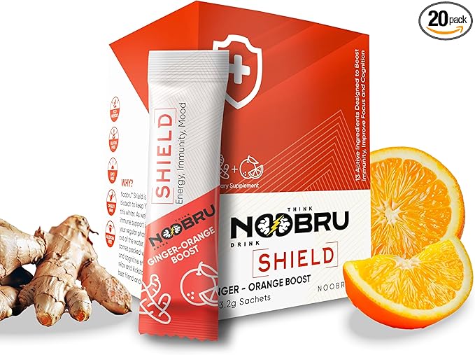Noobru Shield with Vitamin C Powder and Ginger - Immune System Booster for Perfect Health Condition - Vitamins Blend for Your Body - Nootropic Food Supplements for Sharp Concentration and Quick Mind