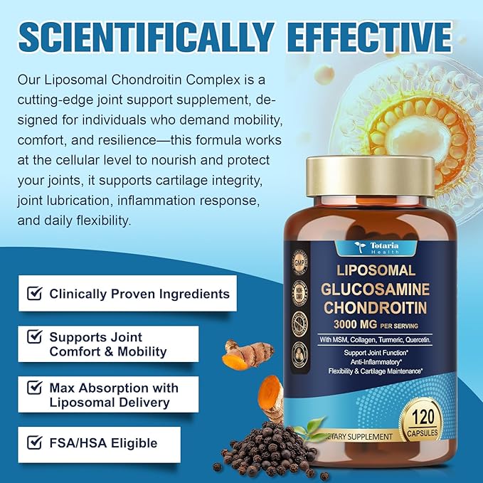 Glucosamine Chondroitin MSM Collagen, 3000MG HSA FSA Eligible Items Only List - Joint Supplements for Men & Woman, Hsa Store Eligible Items Anti-Inflammation Supplement, 120 Capsules Made in USA