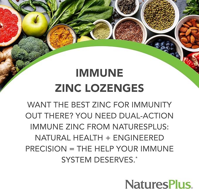 NaturesPlus Immune Zinc Lozenge, Berry - 60 Lozenges - Dual-Action Zinc Formula - Supports Overall Immune Health - Vegan, Gluten Free - 60 Servings