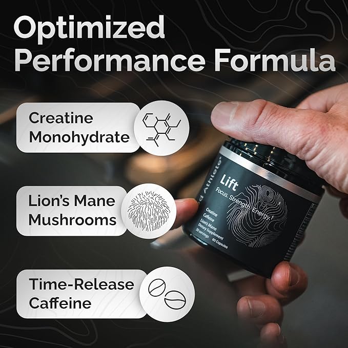 Lift – Lions Mane Mushroom Supplement, Boost Memory & Focus, Eliminate Brain Fog, Plus Creatine for Energy, Nootropics Brain Support, 60 Capsules