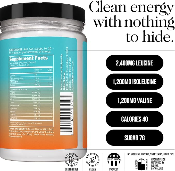 NAKED Mango EAAs Amino Acids Powder, Vegan Essential Amino Acids, Instantized All Natural EAA Powder Supplement 1.1LB - 26 Servings