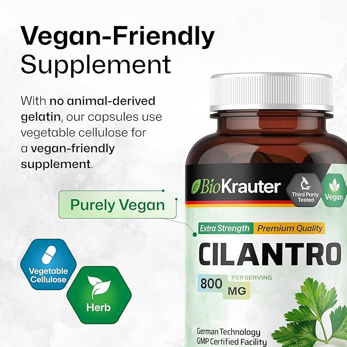 BIO KRAUTER Cilantro Supplement - 800 mg per Serving - 100 Cilantro Capsules - Rich Source of Antioxidants - Natural Cleansing & Detox - Vegan