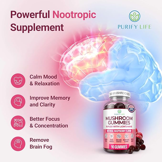 World's First Mushroom Complex Gummies - 10x Mushroom Supplement w Lions Mane (90 Chews 2500mg/serving) Nootropic Brain Supplement, Immune Support & Stress Relief - Replace Pills & Capsules
