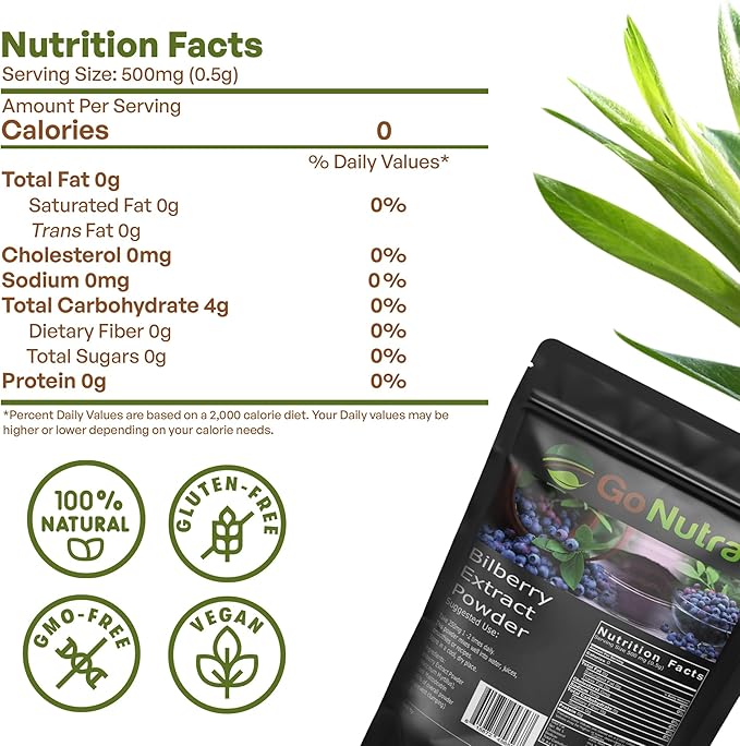 Go Nutra Bilberry Extract Powder European Bilberry 10:1 Strength Bilberry Powder 1 lb