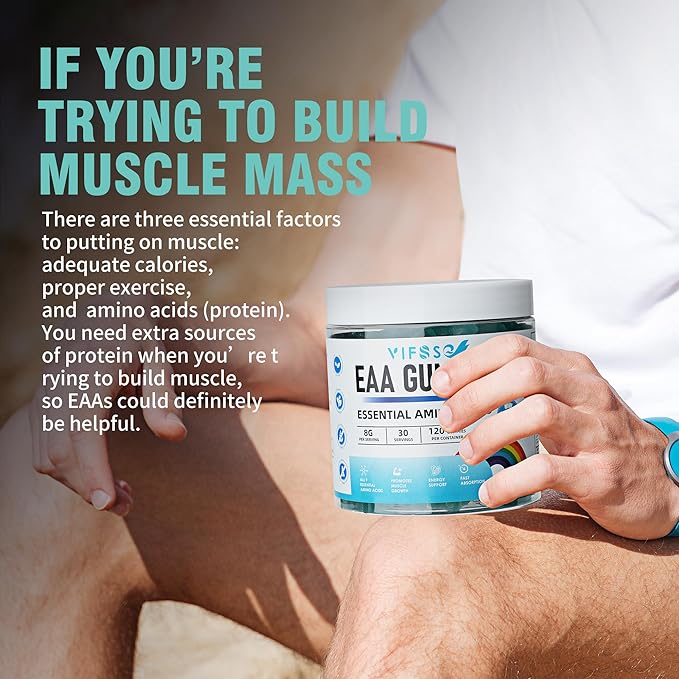 EAA Gummies 120 Gummies (Blue Raspberry), Essential Amino Acids - All 9 Essential Aminos (EAA) and All Branched-Chain Aminos (BCAAs), Non-GMO, Gluten Free, Vegetarian Friendly