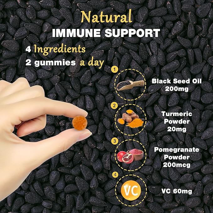 Nature's Key Black Seed Oil Gummies,Support Immunity, Joints, Digestion, Hair & Skin | Cold-Pressed, with 200mg Nigella Sativa Seed Oil, Vitamin C, Ginger, Pomegranate (Blueberry Flavor 120 Count)