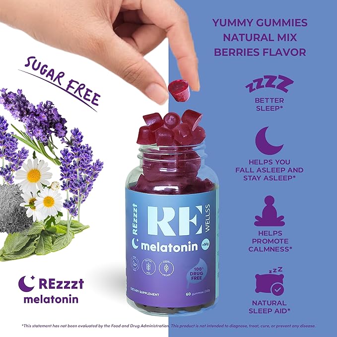 Melatonin Gummies | 5mg Melatonin Sleep Support Gummy for Adults | Fall Asleep Supplement for Health | Magnesium L-Theanine Chamomile | Gluten & Gelatin Free, Sugar Free Sleep Aid | 2 Pack