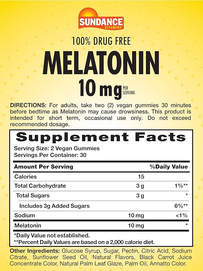 Sundance Melatonin Gummies | 10mg | 60 Count | Mixed Berry Flavor | Vegan, Non-GMO, and Gluten Free Supplement
