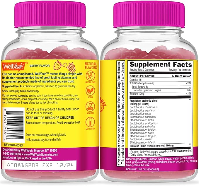 (2 Pack 25 Billion Probiotics + Prebiotics for Men and Women Gummies - Digestive Support, Gut Health, Immune Support Gummy - Probiotics for Digestive Health with 12 Strains - 60 Gummies