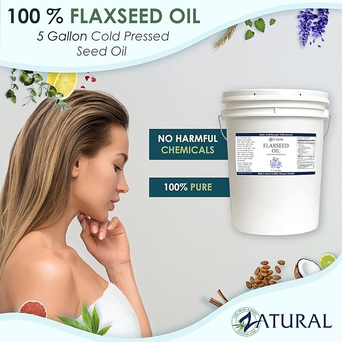 Flaxseed Oil - 100% Pure Flax Seed Oil - 0 Additives - 0 Fillers - Cold Pressed - Unrefined - 5 Gallon Size, 640 Oz