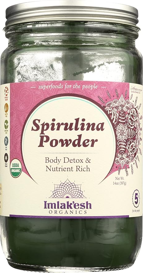 Imlak'esh Organics Spirulina Powder, Gluten Free, Peanut Free, Tree Nut Free, Dairy Free, Soy Free, 14 Ounce (Pack of 1)