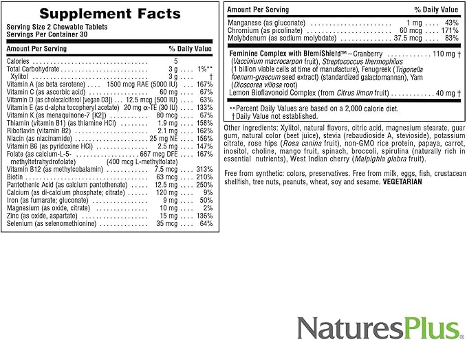 Natures Plus Source of Life Power Teen for Her, Natural Berry - 60 Chewable Tablets, Pack of 2 - High Potency Multivitamin - Sugar Free, Vegan - 60 Total Servings