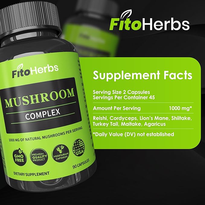 Mushroom Complex - Shiitake, Lions Mane, Cordyceps, Turkey Tail, Maitake, Reishi, Agaricus Mushrooms Supplement Capsules - Cognitive Improvement - Immune Support - Energy Booster - 90 Caps