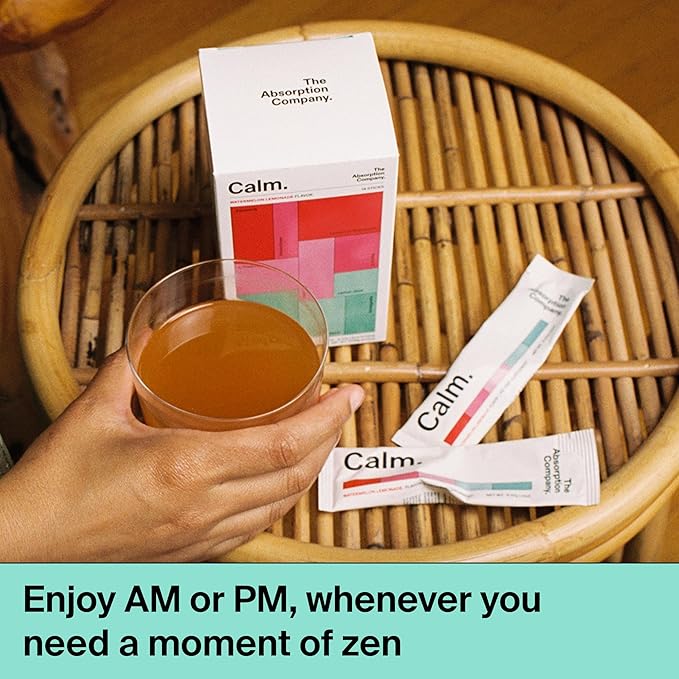 Calm Drink Mix - Relaxation Aid with Magnesium, Ashwagandha, L-Theanine, & Vitamin D - Supports Cortisol Regulation and Mood for Men & Women - Watermelon Lemonade Flavor 7 Sticks