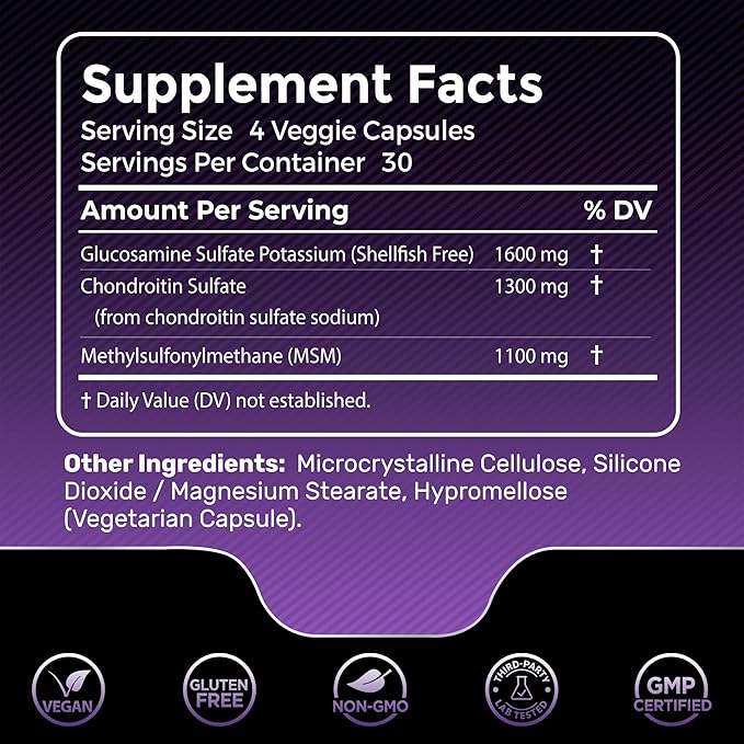 Glucosamine Chondroitin MSM - 4000mg - Joint Support Supplement, Glucosamine Chondroitin Capsules, Helps with Back Pain, Knee Pain Relief, Joint Pain Relief Supplements Triple Strength - 120 Count