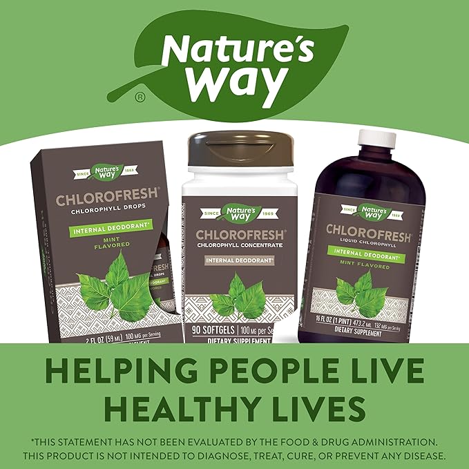 Nature's Way Chlorofresh, Liquid Chlorophyll Concentrate Drops, Internal Deodorant*, Supports Detoxification Pathways*, Mint Flavored, 2 Fl. Oz.