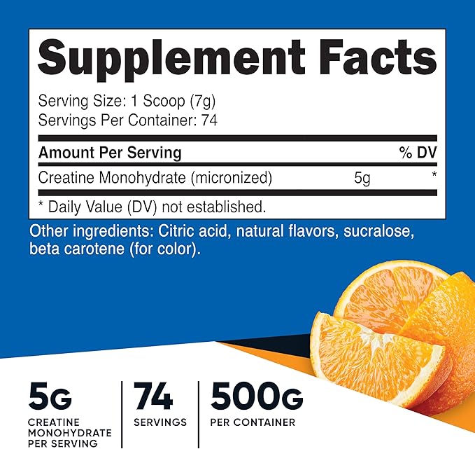 Nutricost Creatine Monohydrate Powder (Mandarin Orange, 500 Gram) - Micronized Creatine Supplement - Vegan, Non-GMO, Gluten Free