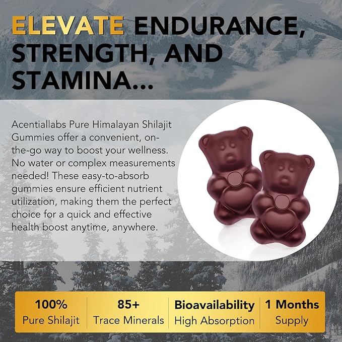 Pure Himalayan Shilajit Gummies for Men & Women, Rich in 85+ Micronutrients, 100% Natural & Organic Shilajit Gummies Shilajit for Men, Energy, Brain, Immunity Boost, No Added Sugar Non-GMO, 60 Count