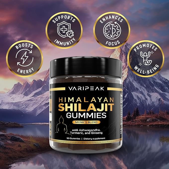 4-in-1 Organic Himalayan Shilajit Gummies | Fortified with Ashwagandha, Turmeric, & Ginseng | for Energy, Immunity & Cognitive Support | 90 Count | Sugar Free, Vegan, Non-GMO | for Men and Women