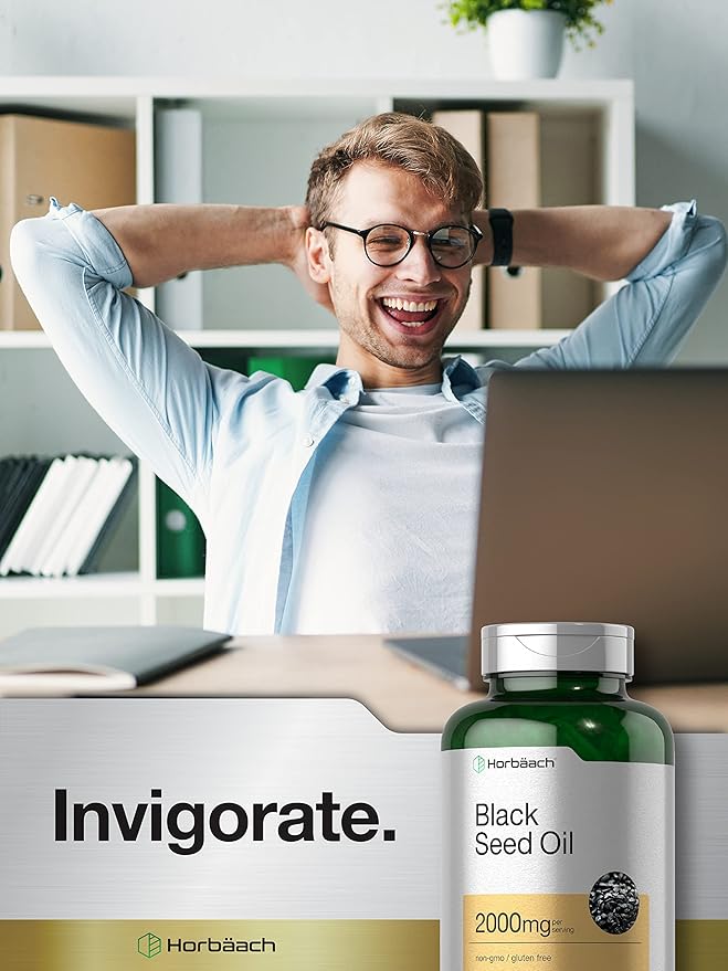 Horbäach Black Seed Oil Softgel Capsules | 2000mg | 120 Count | Cold Pressed Nigella Sativa Pills | Non-GMO, Gluten Free Supplement