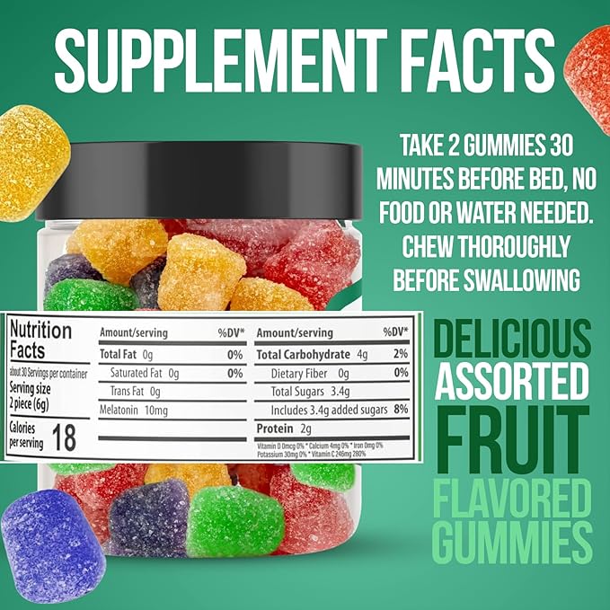 Hemp Emu Hemp Gummies for Sleep - Fall Asleep Faster, Stay Asleep Longer - 10mg Melatonin + Premium Hemp Extract, 2 Gummies Per Serving - 60 Count Fruit Flavored Gummies
