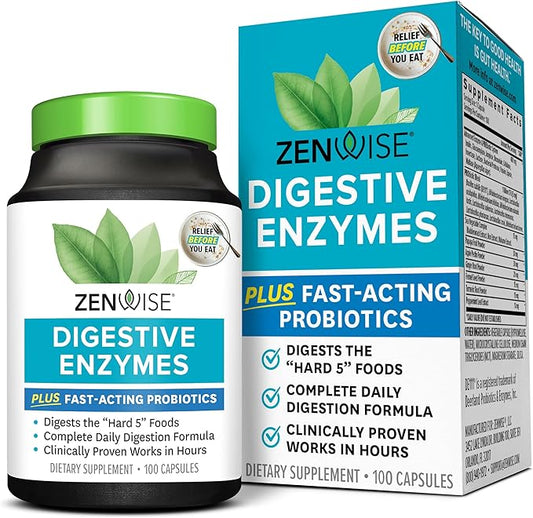 Zenwise Health Digestive Enzymes and Bromelain for Gut Health - Probiotic Multi Enzymes with Prebiotics and Probiotics for Women and Men for Digestive Health and Bloating Relief for Digestion - 100 CT