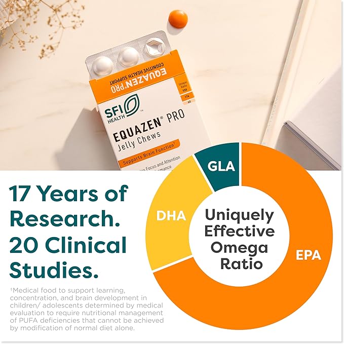 Equazen Pro SFI Health Fish Oil Jelly Chews - Omega 3 & Omega 6 for Kids & Teens - EPA, GLA & DHA for Kids Mood, Memory & Focus Support - Optimized for Bioavailability & Absorption (45 Jelly Chews)