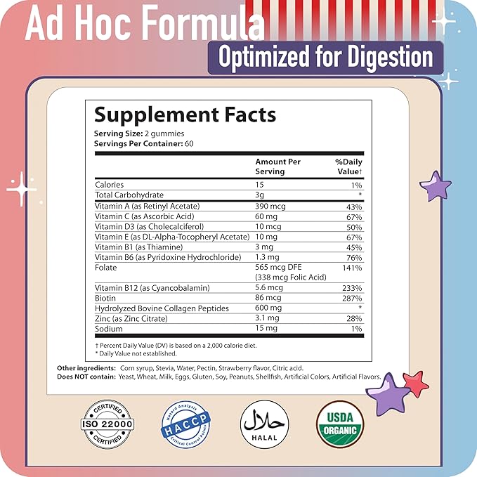 Collagen Peptides Gummies for Women – Biotin, Zinc, Vitamin D3 – 120 Count – Hydrolyzed Collagen Gummy Complex – Hair, Skin & Nails Support – Sugar-Free, Halal, Lactose-Free, Strawberry Cream Flavor