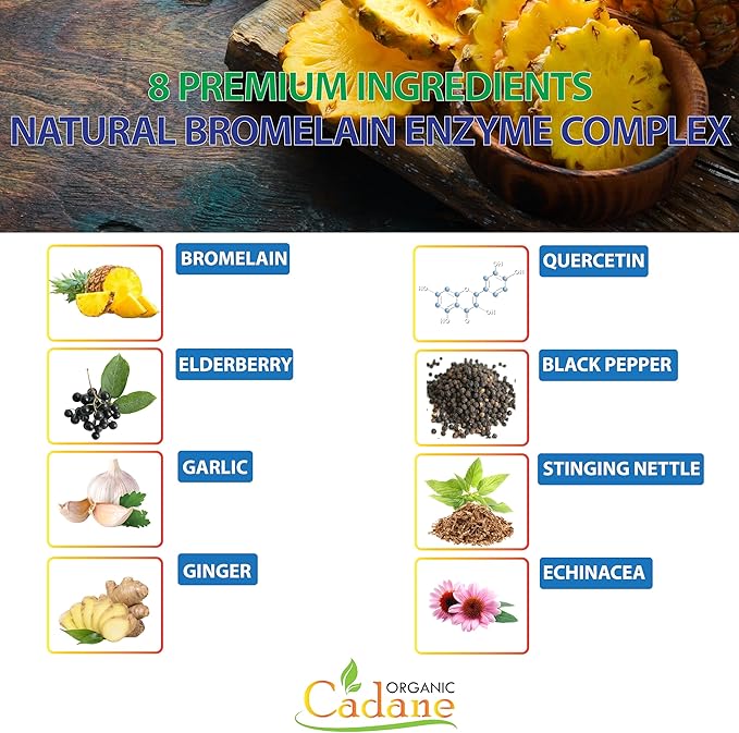 Organic Cadane 2 Packs 60caps of Bromelain Supplement Capsules, with Quercetin, Elderberry, Ginger, Echinacea, Garlic, Black Pepper, 2 Months Supply