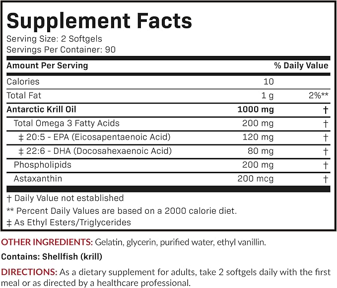 Futurebiotics Antarctic Krill Oil 1000mg with Omega-3s EPA, DHA, Astaxanthin and Phospholipids - 100% Pure Premium Krill Oil Heavy Metal Tested, Non GMO – 180 Softgels (90 Servings)