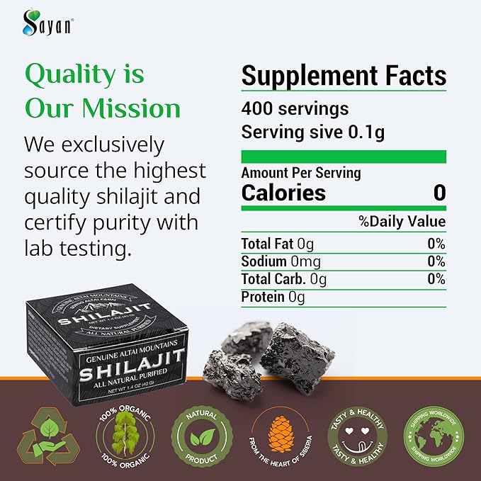 Sayan Pure Shilajit Resin 1.4oz/40g, 265 Servings - Potent Organic Fulvic Acid Supplement - Supports Immune System, Memory, Focus, and Provides Natural Energy, Detox - Vegan, Non-GMO