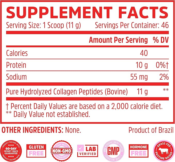Zhou Collagen Peptides - Pure Hydrolized Collagen Powder for Women & Men, Grass Fed Natural Bovine Collagen for Skin, Hair Growth, Joints & Bones - 18 oz Jar (46 Servings)