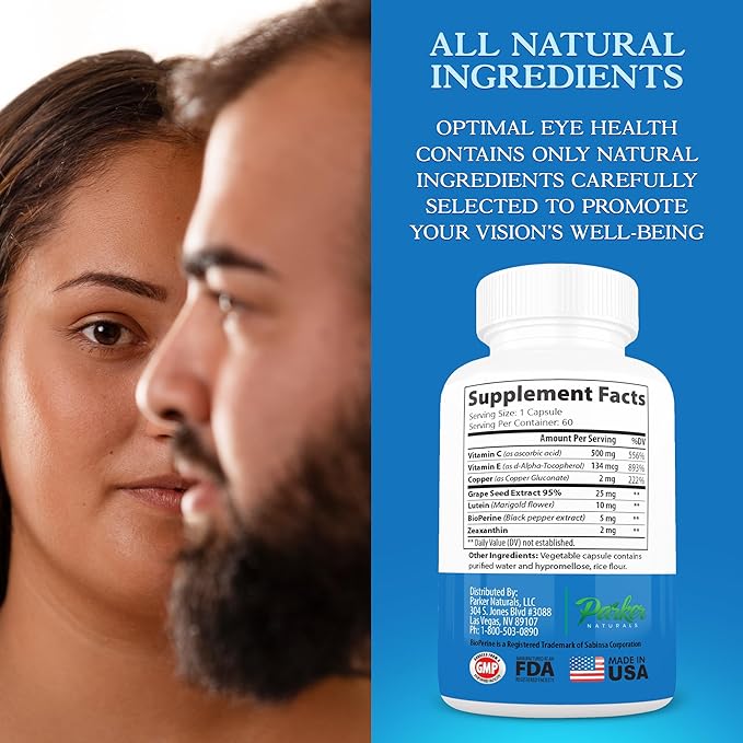 Optimal Eye Health Vitamin & Mineral Supplement, Eye Supplements & Vitamins for Vision with Vitamin C & E, Lutein & Zeaxanthin Supplements, 60 Caps