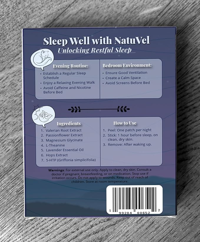 Sleep Patches: Restful Sleep with Valerian Passionflower Melatonin & More. Apply 1hr Before Bed. 30 Patches.
