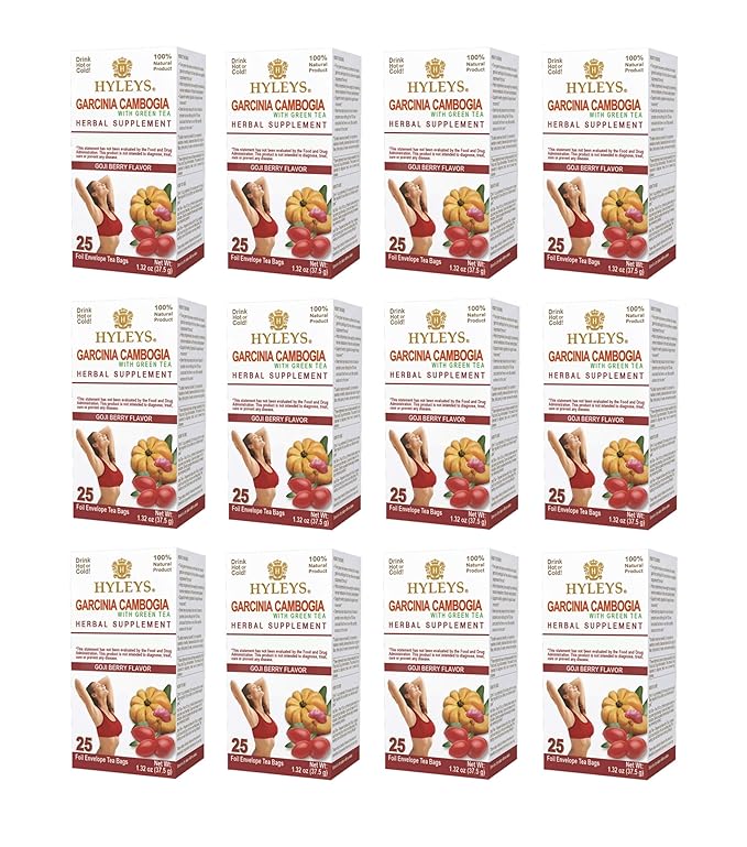HYLEYS Tea Garcinia Cambogia Green Tea with Goji Berry Flavor - 25 Tea Bags (12 Pack - 300 Tea Bags Total)